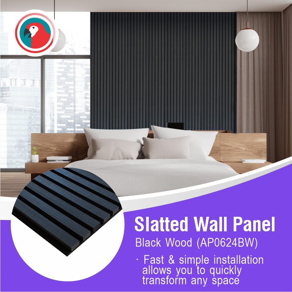 Parrot Slatted Acoustic Wall Panel 600 x 2400 - Black Wood