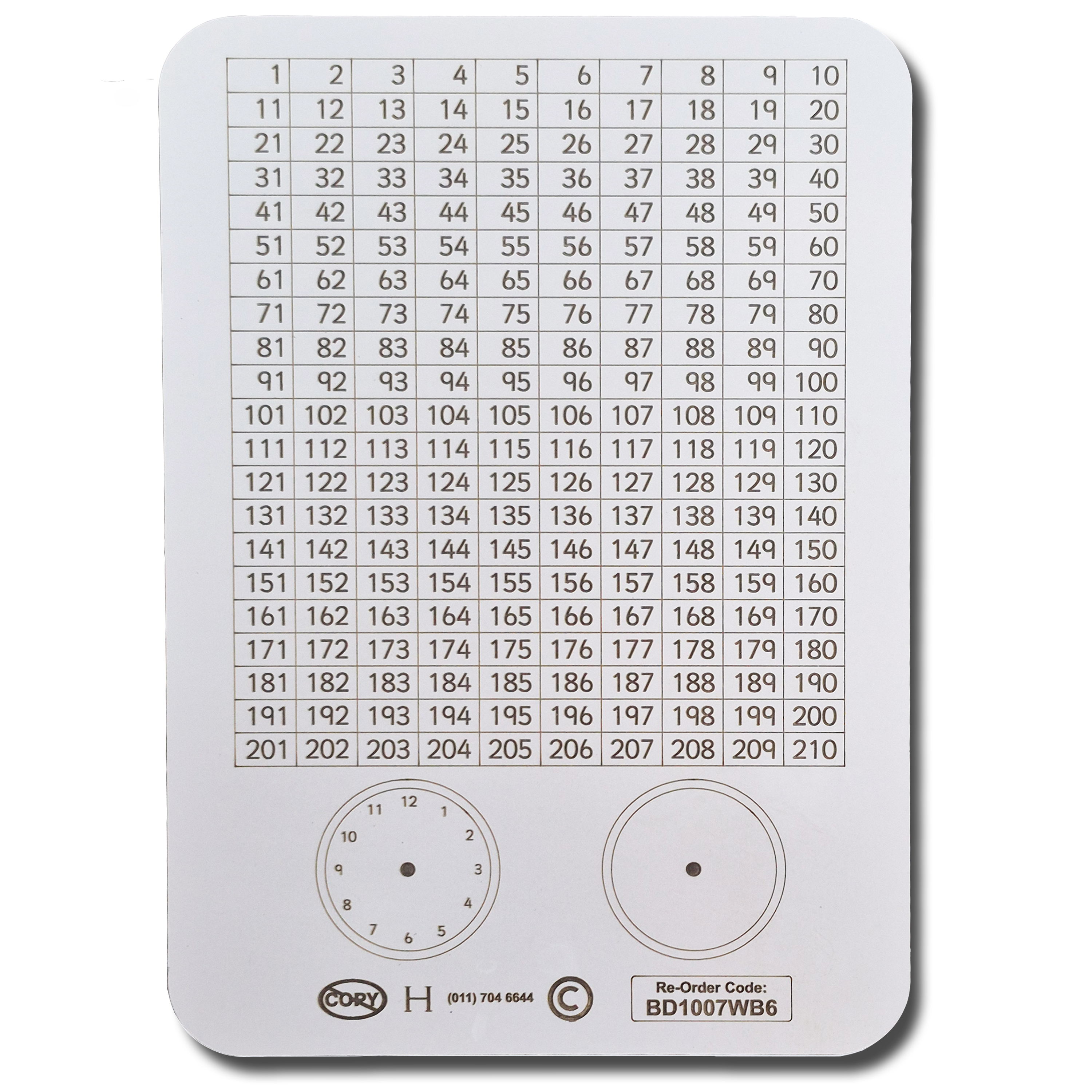 WRITING SLATE 1-210 NUMBER CHART, CLOCKFACES PACK OF 10