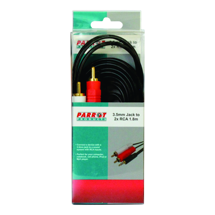 3.5mm Audio Jack to Two Male RCA cable (1.8 Meters)