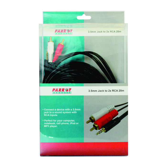 3.5mm Audio Jack To Two Male RCA Connectors Cable (20 Meters)