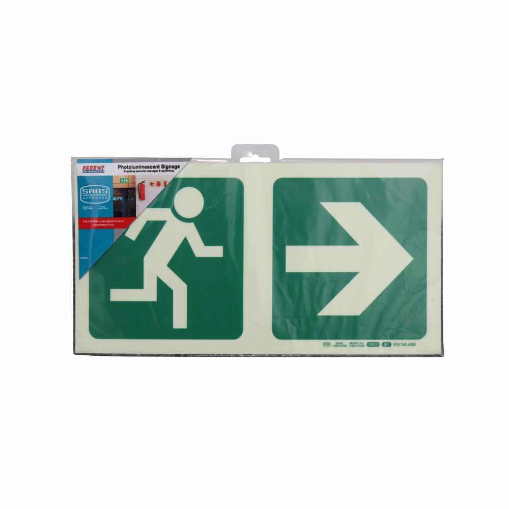 Photoluminescent 190MM Safety Sign - E1-Running Man+Arrow Right