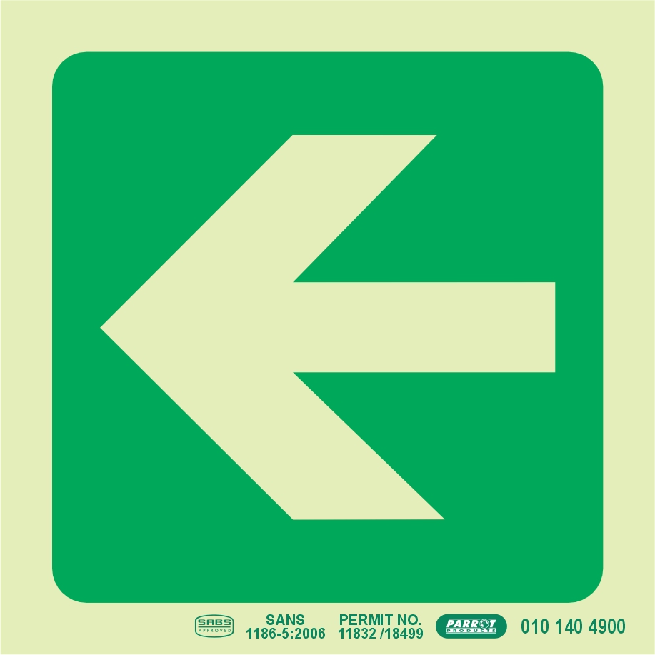 Photoluminescent 190MM Safety Sign - E22-Arrow Left