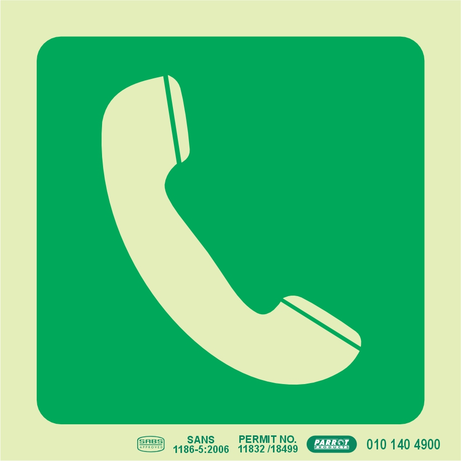 PHOTOLUMINESCENT 190MM SAFETY SIGN -E20-TELEPHONE