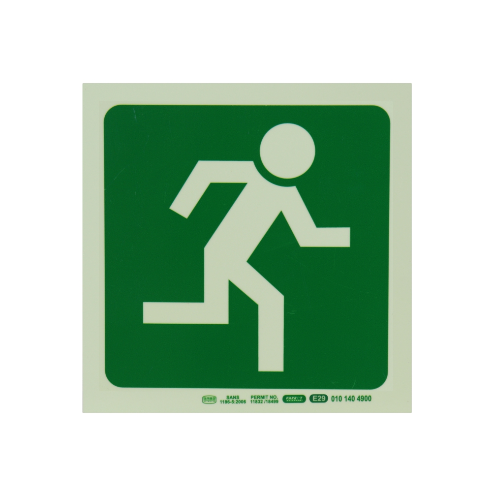 PHOTOLUMINESCENT 190MM SAFETY SIGN -E29-RUNNING MAN FACING RIGHT