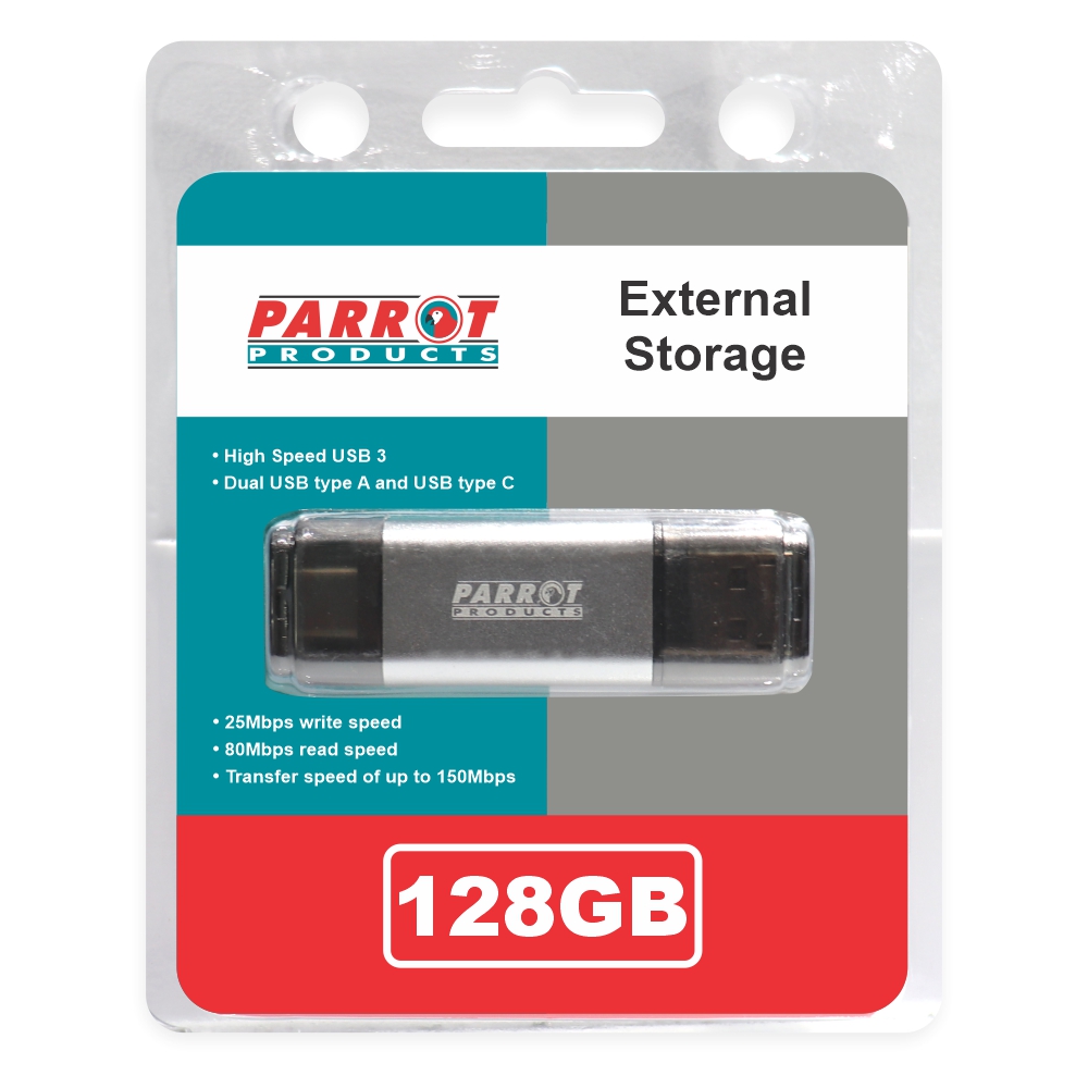 External Storage USB 3 Type A + USB C 128GB Flash Drive - XT00128