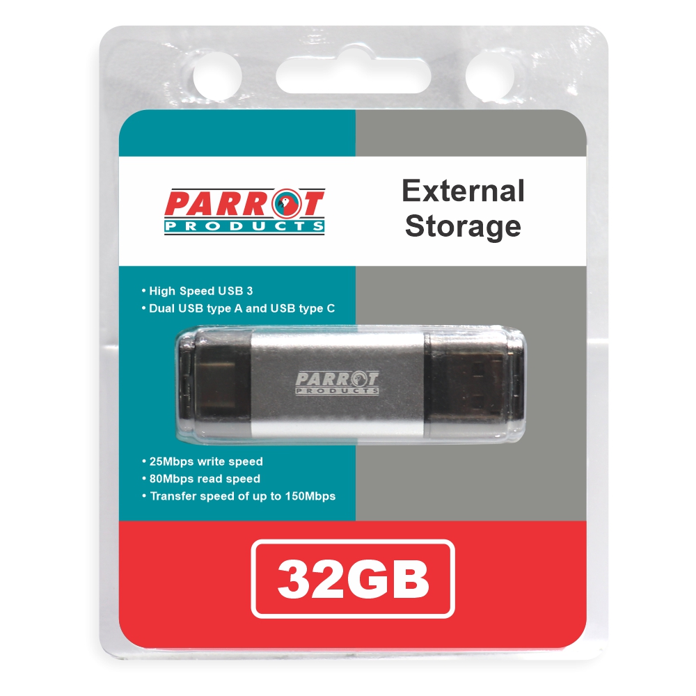 External Storage USB 3 Type A + USB C 32GB Flash Drive - XT0032