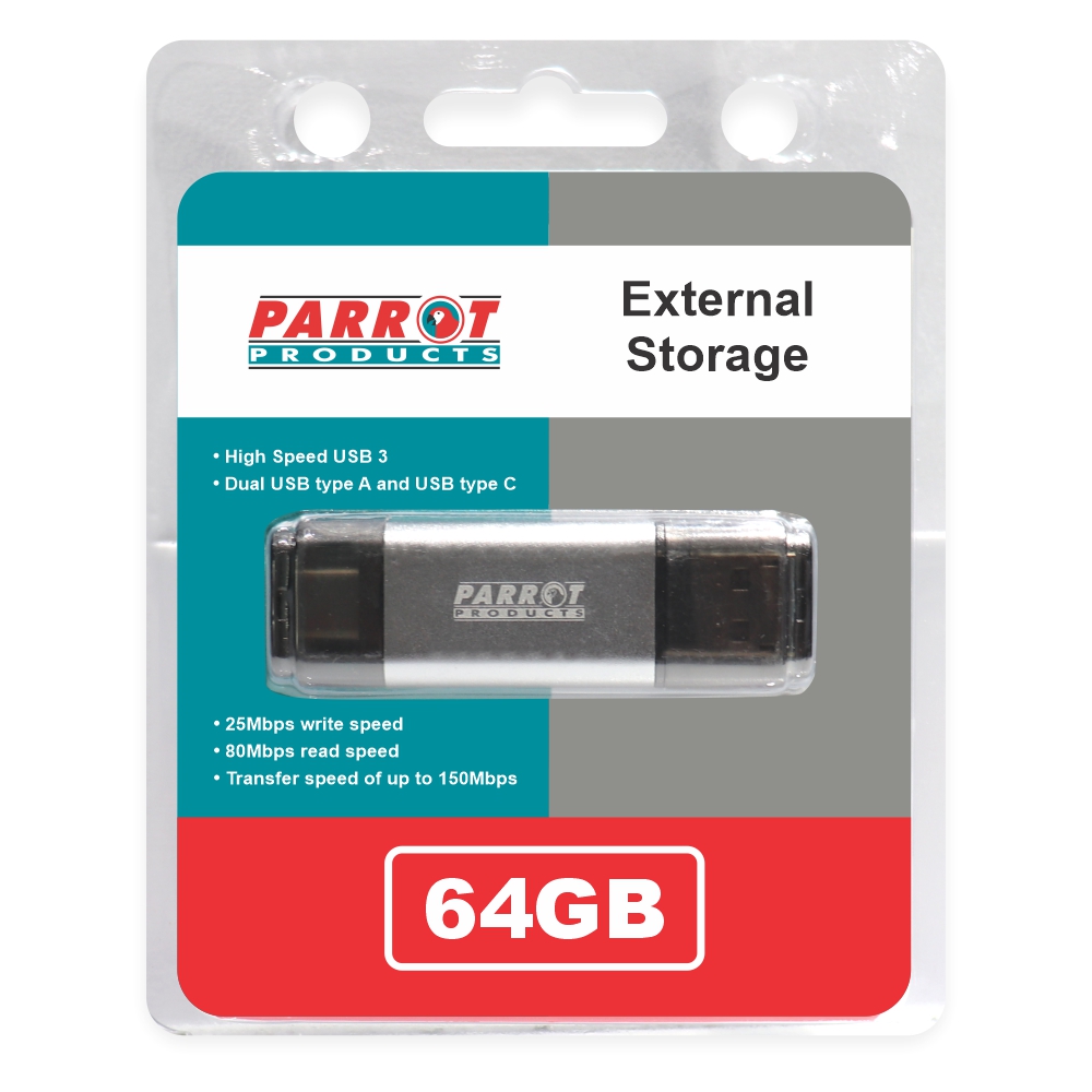 External Storage USB 3 Type A + USB C 64GB Flash Drive - XT0064