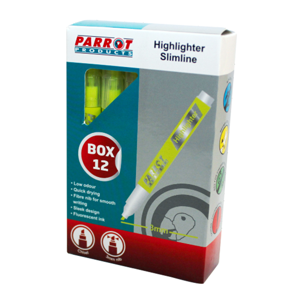 Slimline Marker Highlighters (Box of 12 - Yellow)
