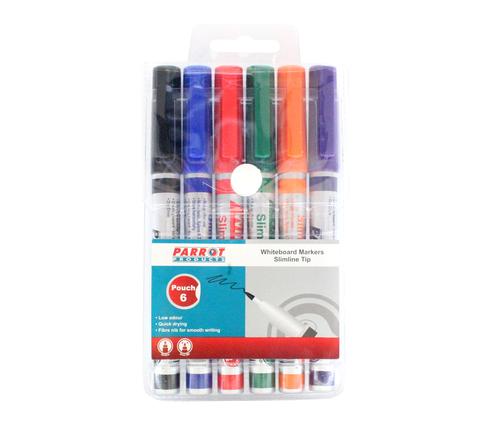 Whiteboard Markers (6 Markers - Slimline Tip - Pouch)