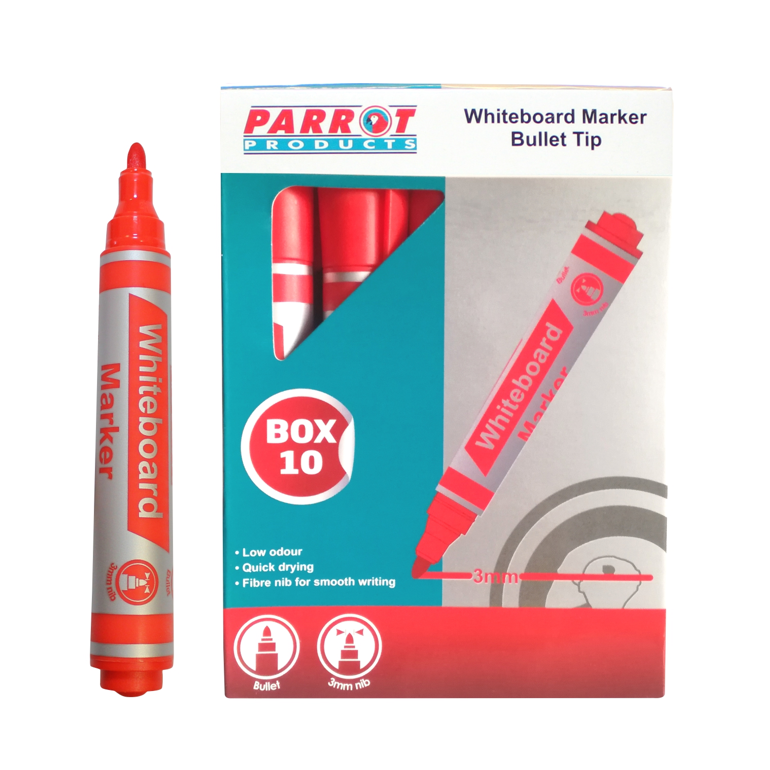Whiteboard Markers (10 Markers - Bullet Tip - Red)
